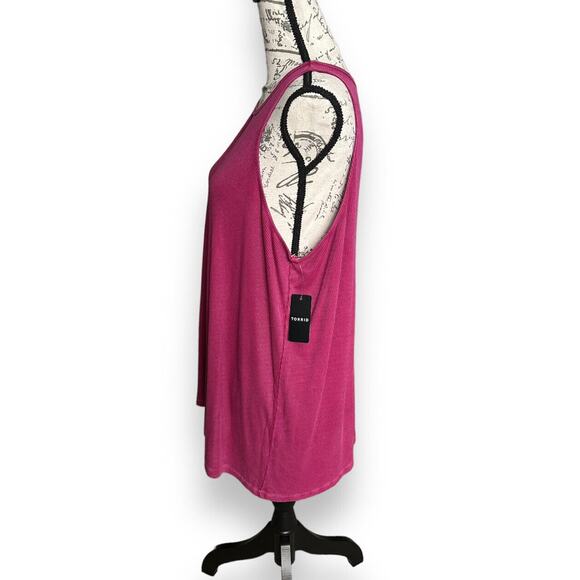 New Torrid Super Soft Knits Keyhole Neck Pink Ribbed Stretch Swing Tank Top 00 - Picture 4 of 5
